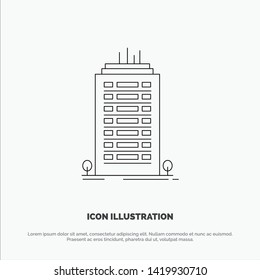 Building, Office, Skyscraper, Tower Line Icon Vector