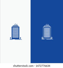 Building, Office, Skyscraper, Tower Line and Glyph Solid icon Blue banner Line and Glyph Solid icon Blue banner