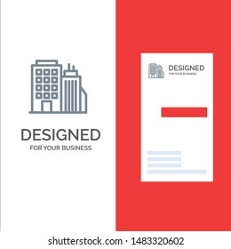Building, Office, Tower, Head office Grey Logo Design and Business Card Template