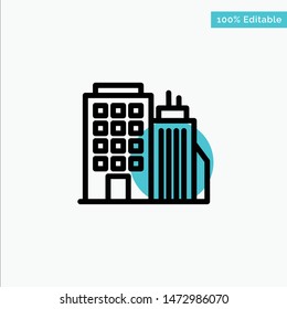 Building, Office, Tower, Head office turquoise highlight circle point Vector icon