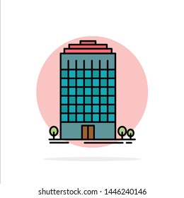 Building, Office, Tower, Space Abstract Circle Background Flat color Icon
