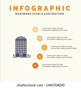 Building, Office, Tower, Space Solid Icon Infographics 5 Steps Presentation Background