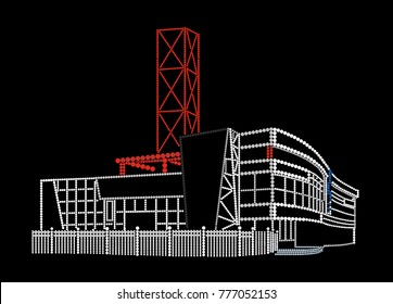 The building on a black background