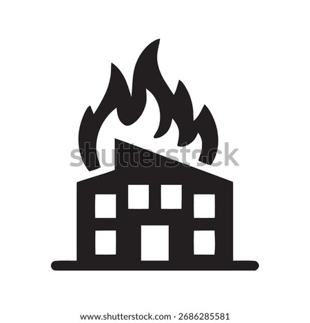 Building on fire icon representing emergency disaster property damage and need for fire department assistance and insurance claim coverage