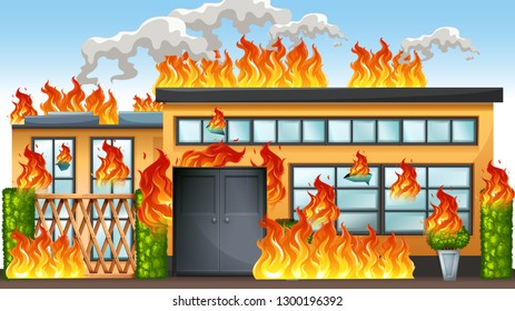 A building on fire illustration