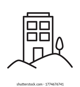 construcción en el icono de montaña sobre fondo blanco, estilo de línea, ilustración vectorial