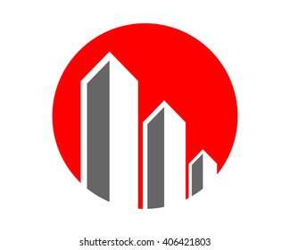 building on sun cityscape skyscraper construction architecture image icon logo