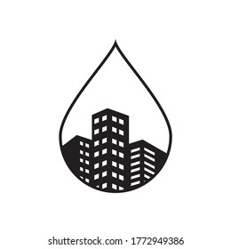 building on water drop design concept. cleaning vector illustration.