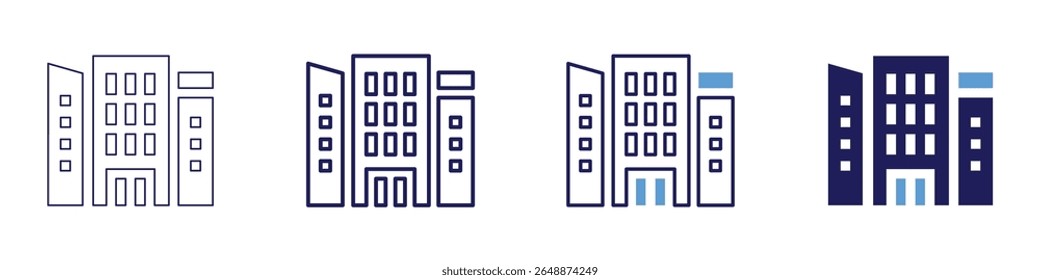 Building outline icon in 4 different styles. Thin Line, Line, Bold Line, Duotone. Duotone style. Editable stroke.