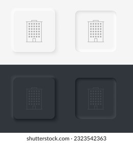 Building outline icon. Neumorphic style button vector iconon black and white background set