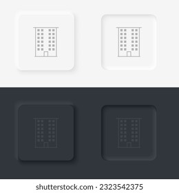 Building outline icon. Neumorphic style button vector iconon black and white background set