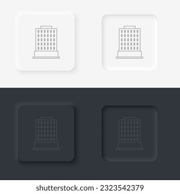 Building outline icon. Neumorphic style button vector iconon black and white background set