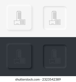 Building outline icon. Neumorphic style button vector iconon black and white background set