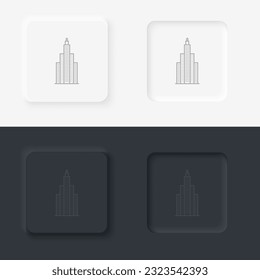 Building outline icon. Neumorphic style button vector iconon black and white background set