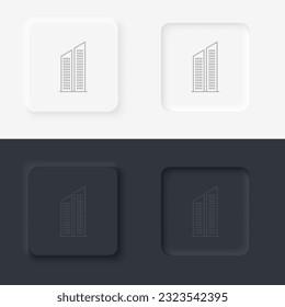 Building outline icon. Neumorphic style button vector iconon black and white background set