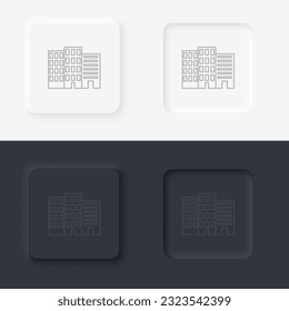 Building outline icon. Neumorphic style button vector iconon black and white background set