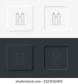 Building outline icon. Neumorphic style button vector iconon black and white background set