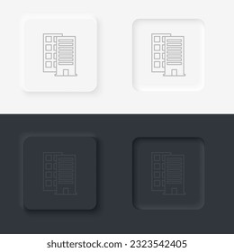 Building outline icon. Neumorphic style button vector iconon black and white background set