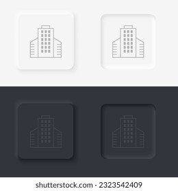 Building outline icon. Neumorphic style button vector iconon black and white background set