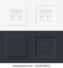 Building outline icon. Neumorphic style button vector iconon black and white background set