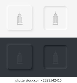 Building outline icon. Neumorphic style button vector iconon black and white background set