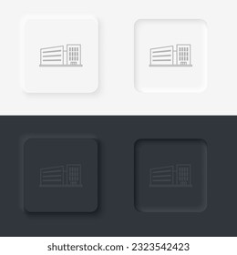 Building outline icon. Neumorphic style button vector iconon black and white background set