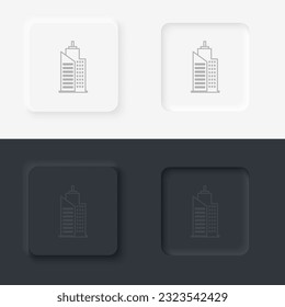 Building outline icon. Neumorphic style button vector iconon black and white background set