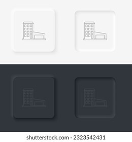 Building outline icon. Neumorphic style button vector iconon black and white background set