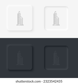 Building outline icon. Neumorphic style button vector iconon black and white background set