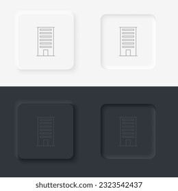 Building outline icon. Neumorphic style button vector iconon black and white background set