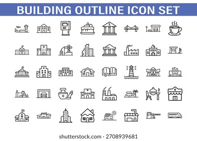 Building Outline Icon Set - Architektur und Cityscape Line Vector Collection