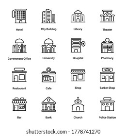 Building outline Icons - stroke, vector
