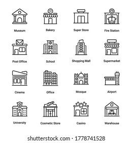 Building outline Icons - stroke, vector
