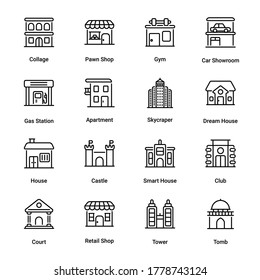 Building outline Icons - stroke, vector