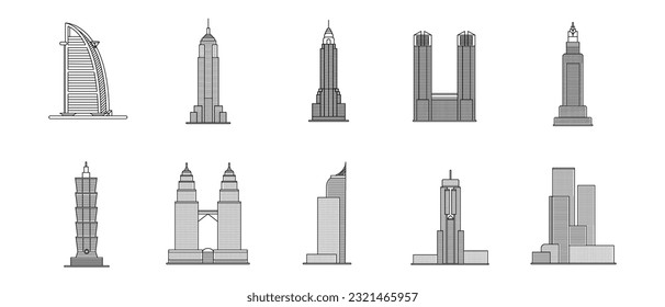 Building Outline Illustration Vector Set