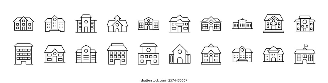 Building Outline Simple Linear Image Collection. Editable Stroke. Suitable for Web Sites, Books, Cards, Apps