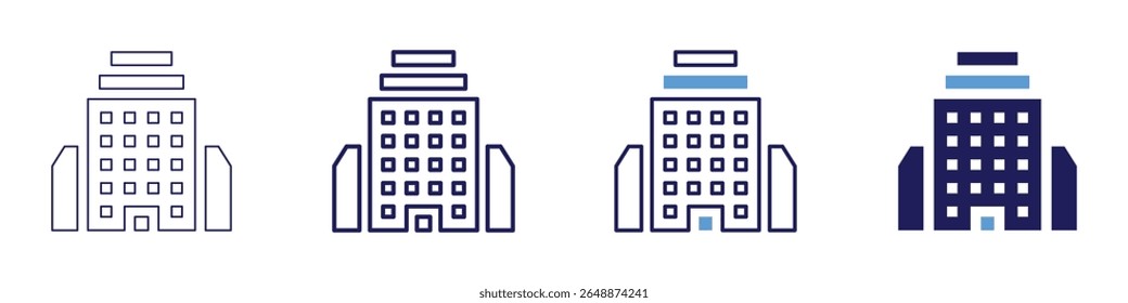 Building ownership icon in 4 different styles. Thin Line, Line, Bold Line, Duotone. Duotone style. Editable stroke.