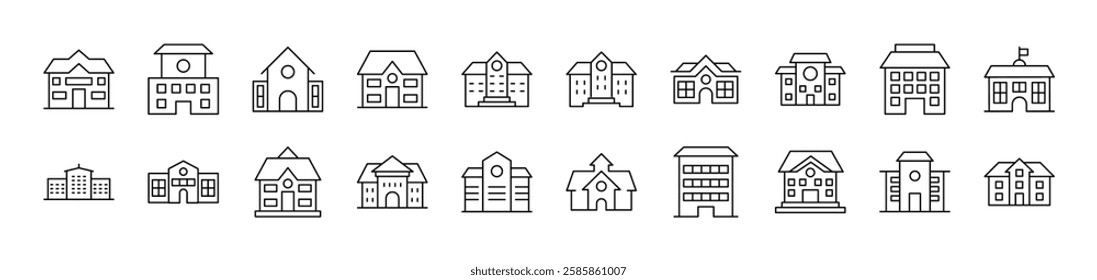 Building Pack of Thin Icons. Editable Stroke. Suitable for Web Sites, Books, Cards, Apps 