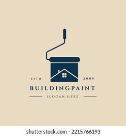 building paint vintage logo with brush roller vector illustration design