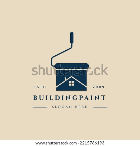 building paint vintage logo with brush roller vector illustration design