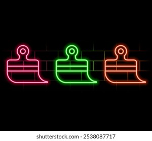 Icono de neón del pincel de la construcción. Ilustración vectorial para el diseño. Herramienta de reparación de signo brillante. Concepto de herramientas de construcción.