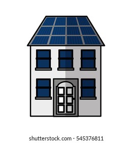 building with panel solar silhouette isolated icon vector illustration design