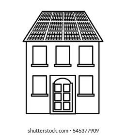 building with panel solar silhouette isolated icon vector illustration design