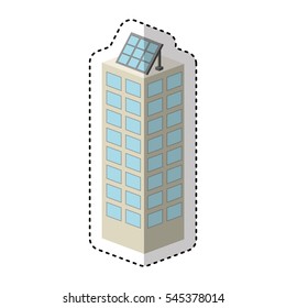 building with panel solar silhouette isolated icon vector illustration design