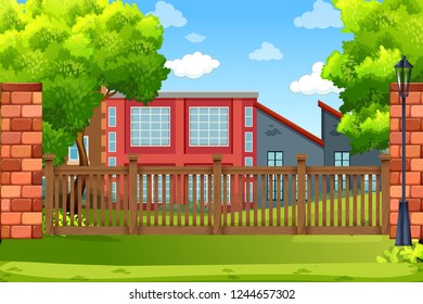 Building in park scene illustration