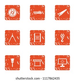 Building partition icons set. Grunge set of 9 building partition vector icons for web isolated on white background