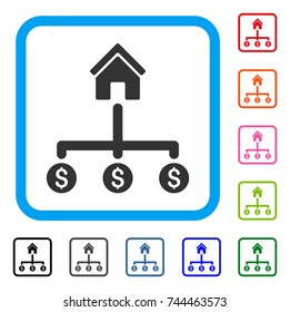 Building Payments icon. Flat gray iconic symbol in a blue rounded squared frame. Black, gray, green, blue, red, orange color additional versions of Building Payments vector.