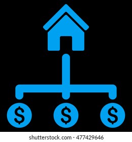 Building Payments icon. Vector style is flat iconic symbol, blue color, black background.