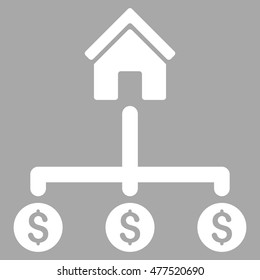 Building Payments icon. Vector style is flat iconic symbol, white color, silver background.