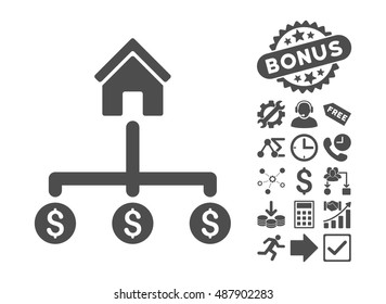 Building Payments pictograph with bonus clip art. Vector illustration style is flat iconic symbols, gray color, white background.